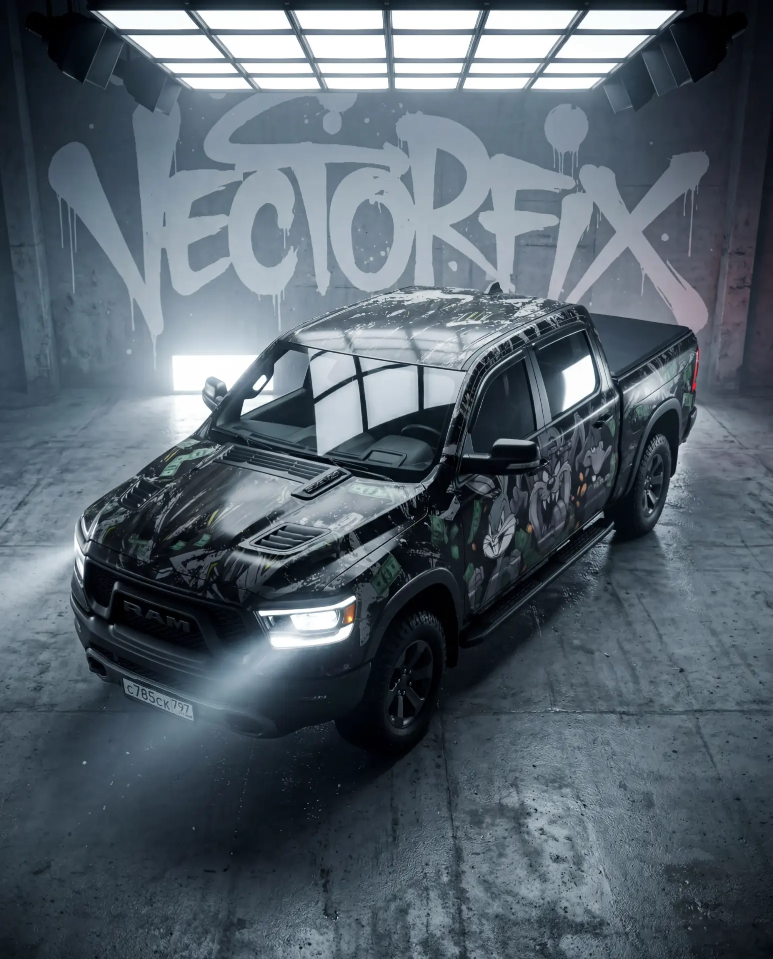 RAM 1500 в ангаре под граффити VECTORFIX